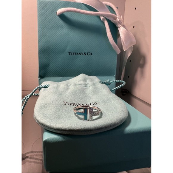 Authentic Tiffany co diamond and turquoise t wire ring - Picture 3 of 9